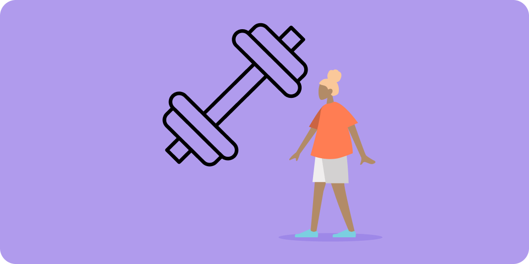 Illustration: Person blickt zu einer großen Hantel als Symbol für Serverleistung.
