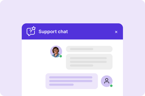 A person in a turquoise top receives help and support for their website in a chat window.