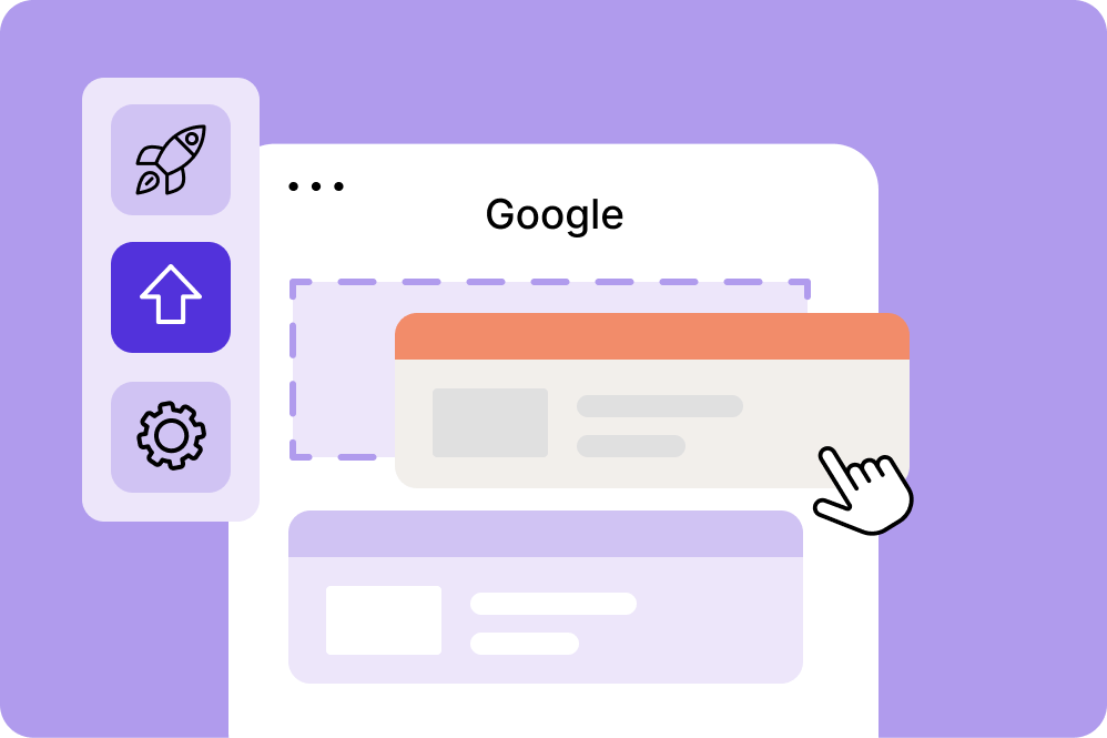 Illustration shows the optimization of the Google ranking for your website using various SEO tools and ads.