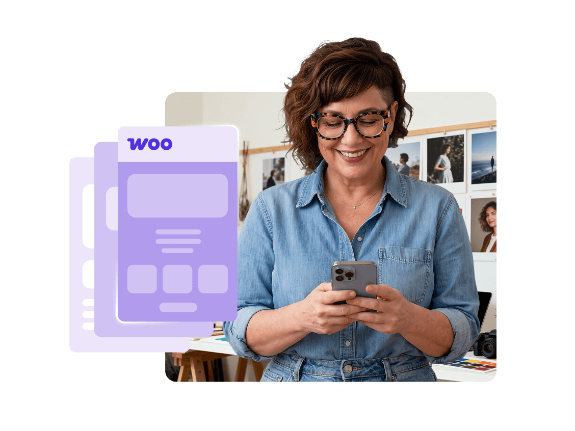 Person in a turquoise shirt chooses a suitable design template for your website on their smartphone.